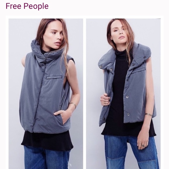 Free People Jackets & Blazers - RARE Free People Shark Grey Pillow Puffer Vest Medium Retired Style